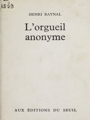 cover image of L'orgueil anonyme